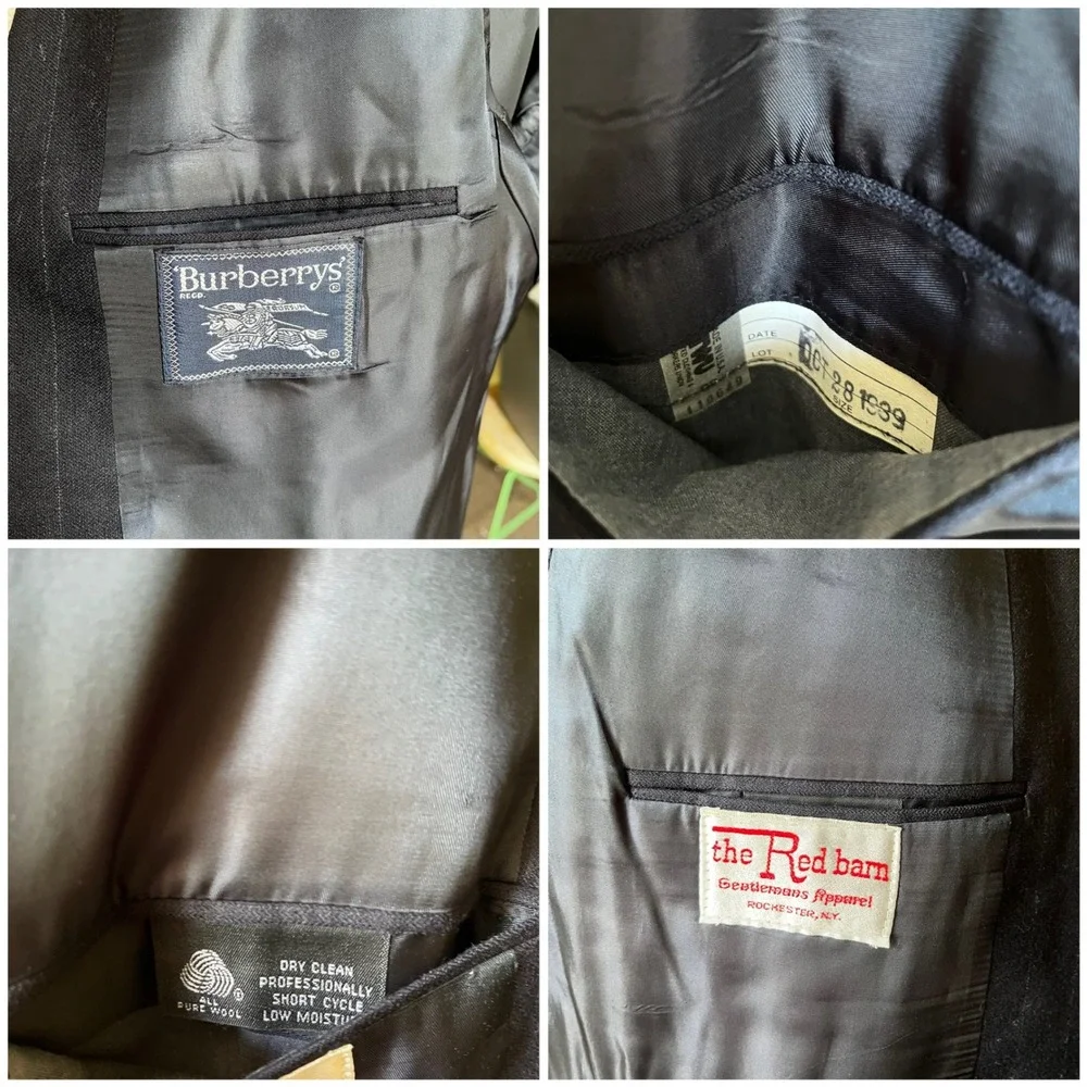 Vintage Burberrys Navy‎ Pinstripe Wool Suit 44L Two Piece Set Made USA